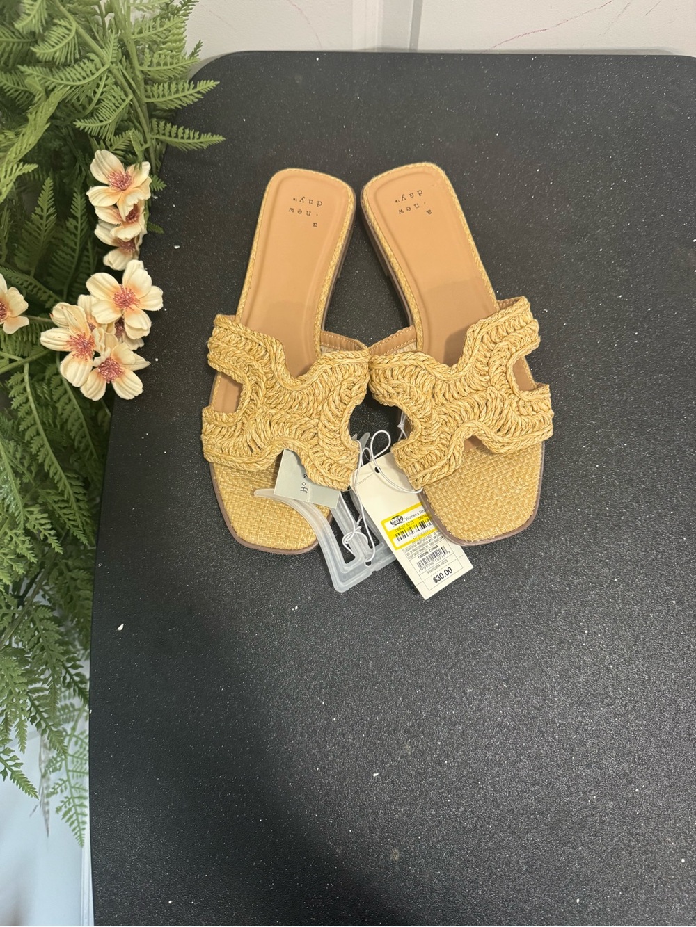 & Other Stories Woven Straw Slide Sandals in Natural Tan